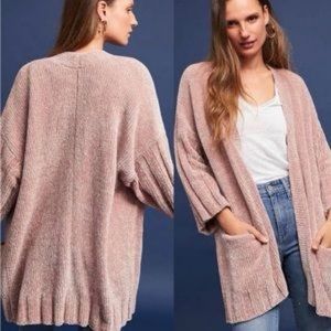 Anthropologie Moth Chenille Dusty Rose Oversized Cardigan Open Front Bohemian M